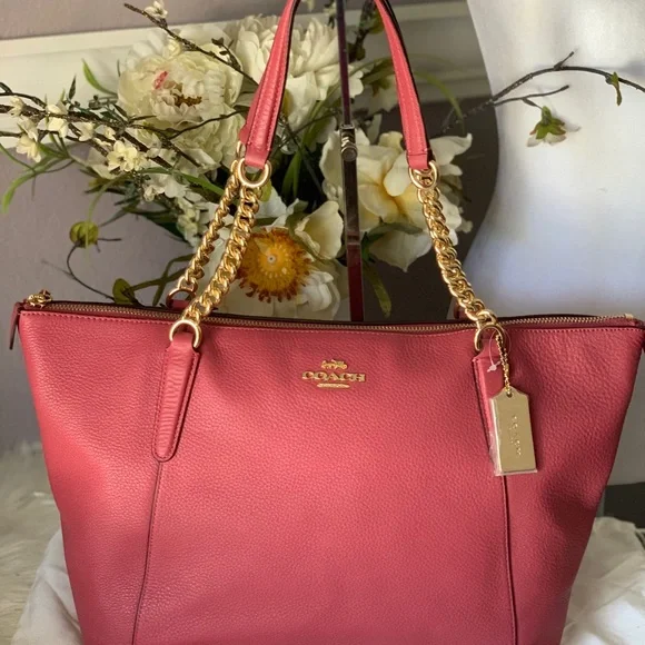 NWOT Coach Ava Chain Refined Red Pebble
Leather Tote Bag Carryall - Picture 8 of 15